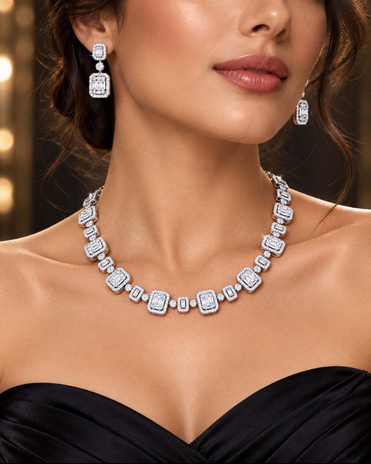 NISHKI Radiance Emerald Cut Occasion Necklace & Earring Set