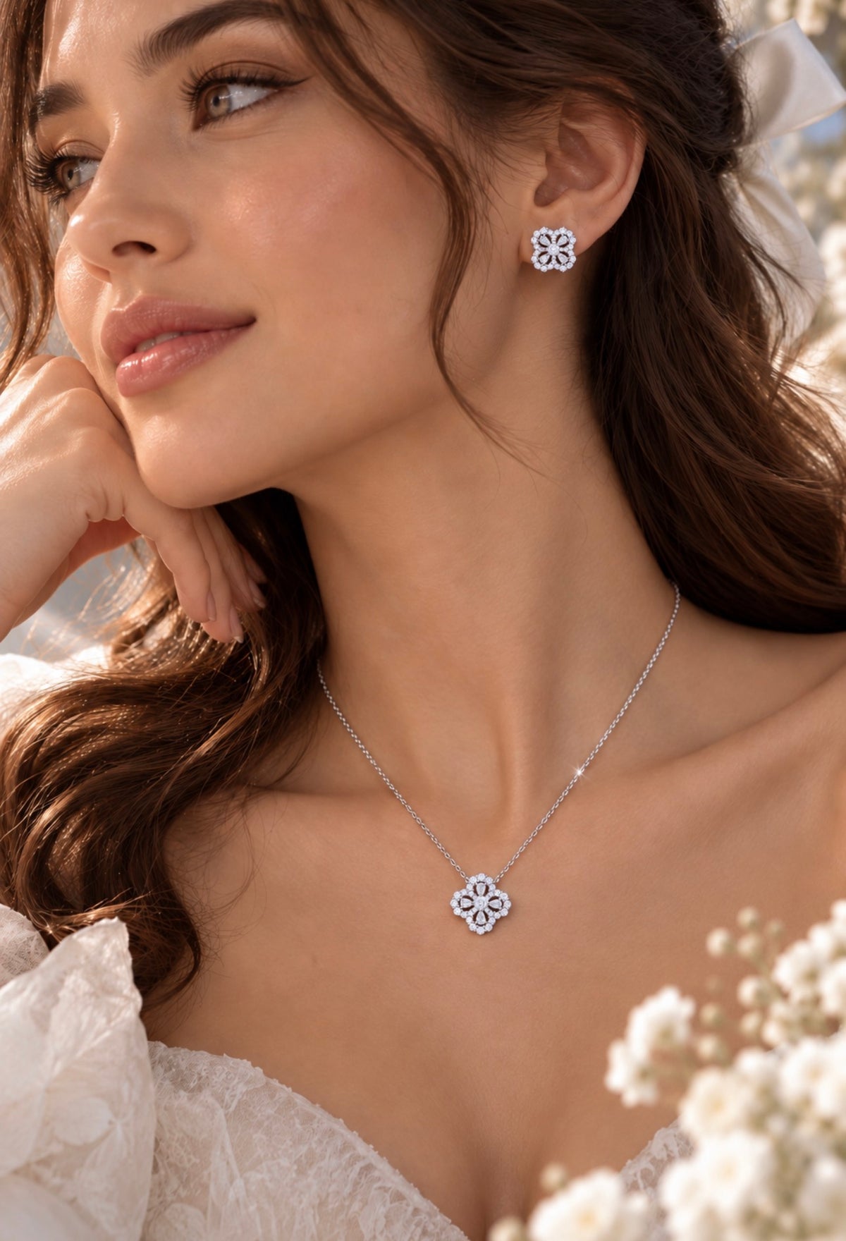 NISHKI Lucky Clover S925 Necklace & Earring Set