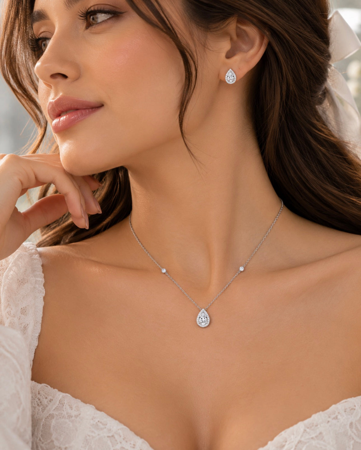 NISHKI Crystal Drop S925 Necklace & Earring Set